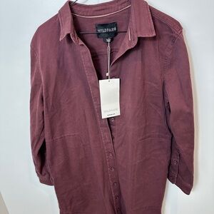 Wildfang Women’s Burgundy Button Down Shirt Dress Tunic Top Size XS NWT
